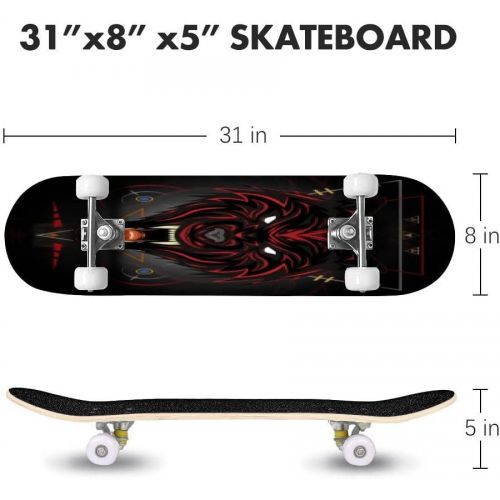  Puiuoo Red Wolves Head with Dark Style Stock Cool Skateboard for Teens Boys Girls Beginners Standard Skateboard for Adults Youth Kids Maple Complete Skateboard Outdoor Gifts