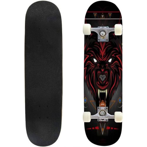  Puiuoo Red Wolves Head with Dark Style Stock Cool Skateboard for Teens Boys Girls Beginners Standard Skateboard for Adults Youth Kids Maple Complete Skateboard Outdoor Gifts