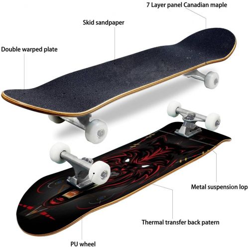  Puiuoo Red Wolves Head with Dark Style Stock Cool Skateboard for Teens Boys Girls Beginners Standard Skateboard for Adults Youth Kids Maple Complete Skateboard Outdoor Gifts