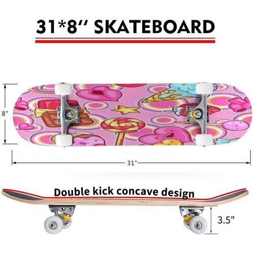  Puiuoo Seamless Pattern with Color Emoticons Skateboard for Beginners Standard Skateboard for Adults Youth Kids Maple Double Kick Concave Boards Complete Skateboard 31x8
