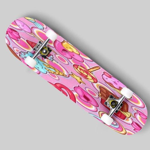  Puiuoo Seamless Pattern with Color Emoticons Skateboard for Beginners Standard Skateboard for Adults Youth Kids Maple Double Kick Concave Boards Complete Skateboard 31x8