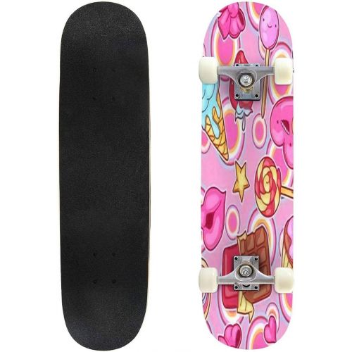  Puiuoo Seamless Pattern with Color Emoticons Skateboard for Beginners Standard Skateboard for Adults Youth Kids Maple Double Kick Concave Boards Complete Skateboard 31x8