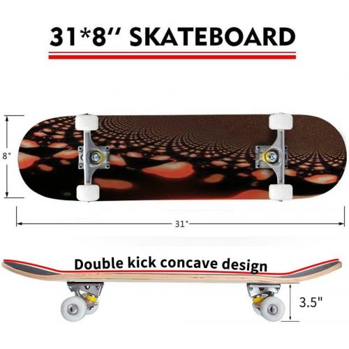  Puiuoo Spiraling Abstract Design RED Black White Cream Gold Liquid Artistic Cool Skateboard for Girls Boys Teens Beginners Standard Skateboard for Adults Youth Kids Maple Complete Skatebo