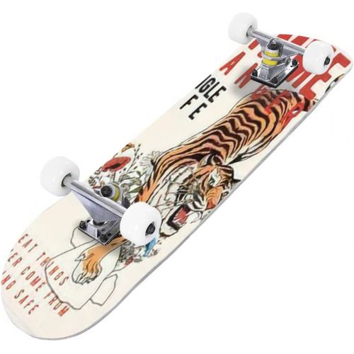  Puiuoo Unplugged Concert Print Design with Tiger for tee and Poster Cool Skateboard for Teens Boys Girls Beginners Standard Skateboard for Adults Youth Kids Maple Complete Skateboard Outd