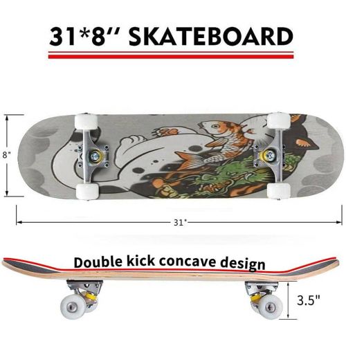  Puiuoo Mystical Dragon Illustrations for Posters t Shirt Designs Stickers and Skateboard for Beginners Standard Skateboard for Adults Youth Kids Maple Double Kick Concave Boards Complete