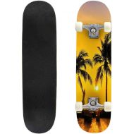 Puiuoo Cool Skateboard for Girls Boys Teens Beginners Tropical Beach at Sunset Maple Standard Complete Skateboards for Adults Youth Kids Outdoor Stuff Gifts