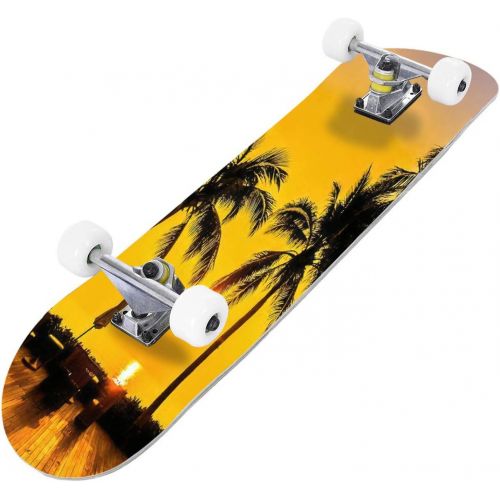  Puiuoo Cool Skateboard for Girls Boys Teens Beginners Tropical Beach at Sunset Maple Standard Complete Skateboards for Adults Youth Kids Outdoor Stuff Gifts