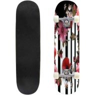 Puiuoo Tropical Print Summer Exotic Plant Banana Leaves Seamless Floral Cool Skateboard for Girls Boys Teens Beginners Standard Skateboard for Adults Youth Kids Maple Complete Skateboard