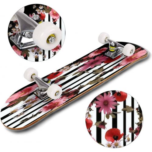  Puiuoo Tropical Print Summer Exotic Plant Banana Leaves Seamless Floral Cool Skateboard for Girls Boys Teens Beginners Standard Skateboard for Adults Youth Kids Maple Complete Skateboard