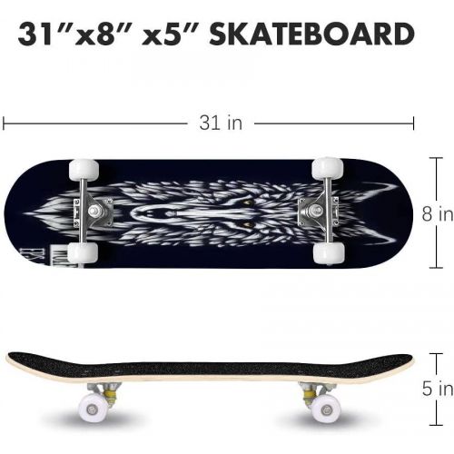  Puiuoo American Eagle Linework Cool Skateboard for Teens Boys Girls Beginners Standard Skateboard for Adults Youth Kids Maple Complete Skateboard Outdoor Gifts