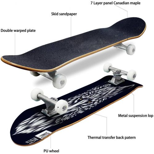  Puiuoo American Eagle Linework Cool Skateboard for Teens Boys Girls Beginners Standard Skateboard for Adults Youth Kids Maple Complete Skateboard Outdoor Gifts