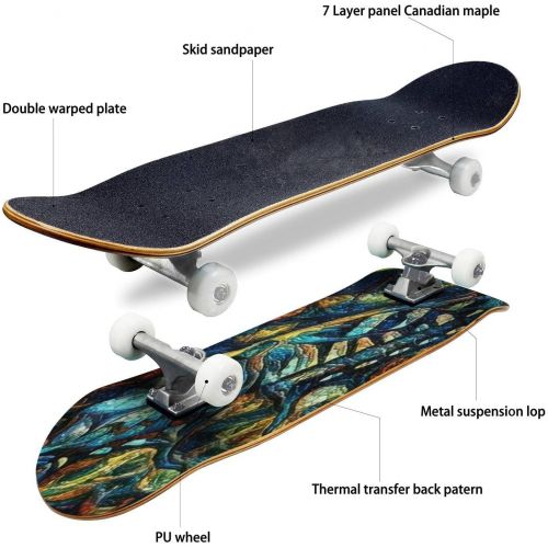  Puiuoo Cool Skateboard for Girls Boys Teens Beginners Wings of Dream Series Elements of Female face and Butterfly Wings Maple Standard Complete Skateboards for Adults Youth Kids Outdoor S