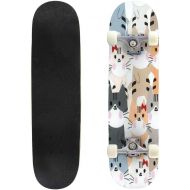 Puiuoo Complete Skateboard for Beginners Teens Youth Street Standard Skateboard Funny Monsters Seamless on Green Outdoor Cool Stuff Gifts for Boys Girls Adult Kids