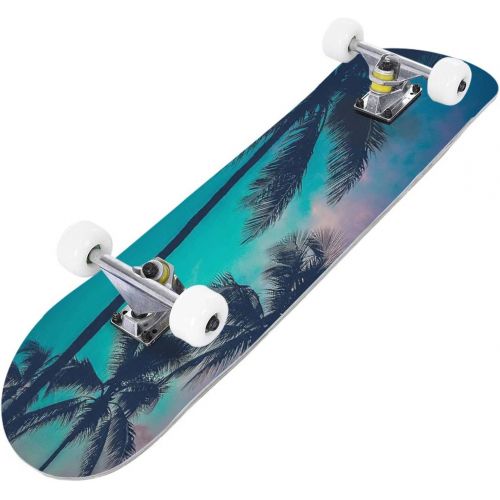  Puiuoo Cool Skateboard for Girls Boys Teens Beginners Purple Orange Sunset Sky with Palm Trees Maple Standard Complete Skateboards for Adults Youth Kids Outdoor Stuff Gifts