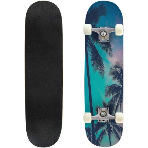  Puiuoo Cool Skateboard for Girls Boys Teens Beginners Purple Orange Sunset Sky with Palm Trees Maple Standard Complete Skateboards for Adults Youth Kids Outdoor Stuff Gifts