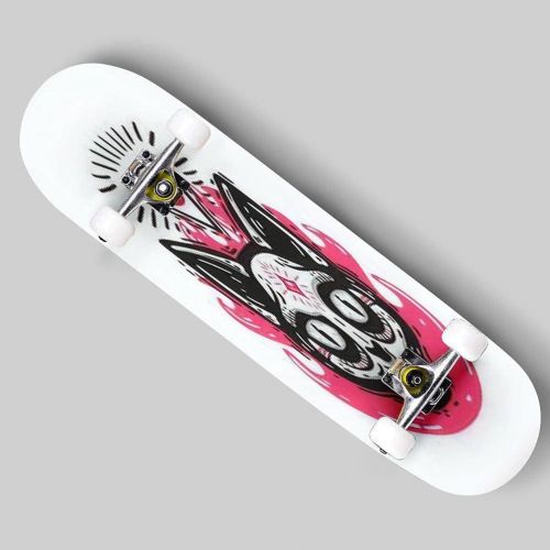  Puiuoo Occult cat Skull with an Eye of Providence and fire Cute Skateboard for Beginners Standard Skateboard for Adults Youth Kids Maple Double Kick Concave Boards Complete Skateboard 31x