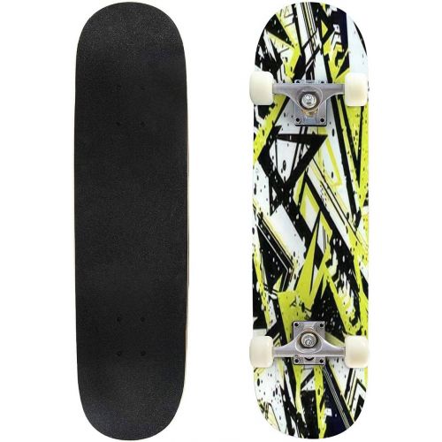  Puiuoo Abstract Seamless Geometric Background with Squares Star Triangles Skateboard for Beginners Standard Skateboard for Adults Youth Kids Maple Double Kick Concave Boards Complete Skat