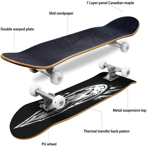  Puiuoo Cool Skateboard for Girls Boys Teens Beginners Ilustration at The Moon Maple Standard Complete Skateboards for Adults Youth Kids Outdoor Stuff Gifts