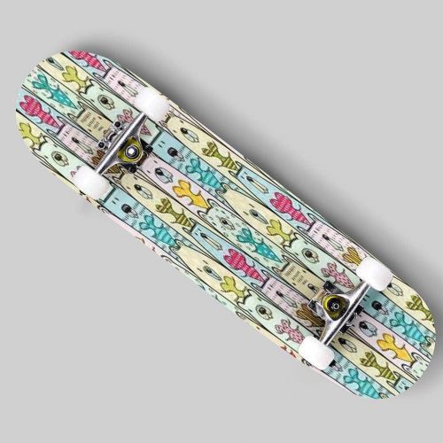  Puiuoo Bears with Hearts Seamless Pattern Skateboard for Beginners Standard Skateboard for Adults Youth Kids Maple Double Kick Concave Boards Complete Skateboard 31x8