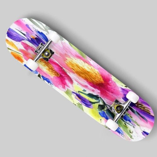  Puiuoo Romantic Flower Seamless Retro Floral Skateboard for Teens Boys Girls Beginners Cool Standard Skateboards Adults Youth Kids Maple Complete Outdoor Gifts