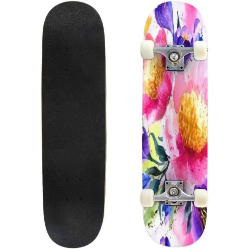  Puiuoo Romantic Flower Seamless Retro Floral Skateboard for Teens Boys Girls Beginners Cool Standard Skateboards Adults Youth Kids Maple Complete Outdoor Gifts