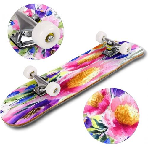  Puiuoo Romantic Flower Seamless Retro Floral Skateboard for Teens Boys Girls Beginners Cool Standard Skateboards Adults Youth Kids Maple Complete Outdoor Gifts