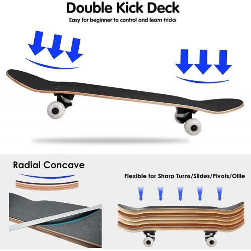 Puiuoo Cool Skateboard for Girls Boys Teens Beginners Neon Flare Light Power Effect Blurred Blue Magic Bright Space Trail Maple Standard Complete Skateboards for Adults Youth Kids Outdoor