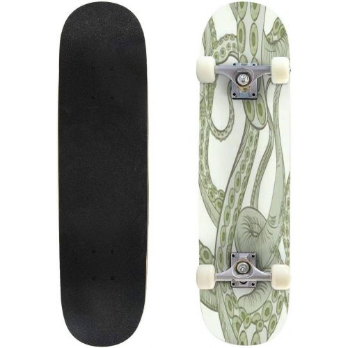  Puiuoo Octopus with sea Anchor Painted in Engraving Style Skateboard for Beginners Teens Boys Girls Cool Stuff Standard Skateboard for Adult Kids Maple Complete Skateboard Outdoor Gifts