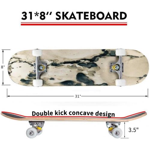  Puiuoo Airy Alcohol Ink Artwork Fragment Japanese Ink Style Coffee Wall Cool Skateboard for Girls Boys Teens Beginners Standard Skateboard for Adults Youth Kids Maple Complete Skateboard