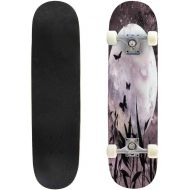 Puiuoo Skateboard for Beginners Teens Boys Girls Stuff Watercolor Full Moon Art Hand Drawn Moon and Sky Night with Plants and Standard Cool Skateboard for Adults Kids Maple Complete Skate