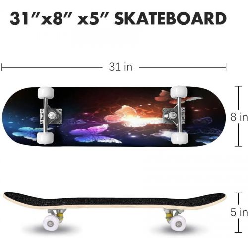  Puiuoo Cool Skateboard for Girls Boys Teens Beginners A Swarm of Beautiful Multicolored Butterflies Maple Standard Complete Skateboards for Adults Youth Kids Outdoor Stuff Gifts