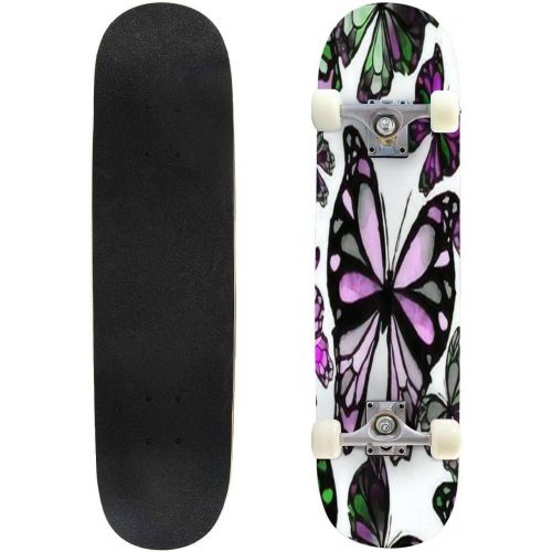  Puiuoo Watercolor Abstract Butterfly Seamless Skateboard for Teens Boys Girls Beginners Cool Standard Skateboards Adults Youth Kids Maple Complete Outdoor Gifts