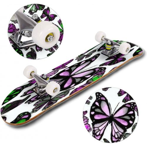  Puiuoo Watercolor Abstract Butterfly Seamless Skateboard for Teens Boys Girls Beginners Cool Standard Skateboards Adults Youth Kids Maple Complete Outdoor Gifts