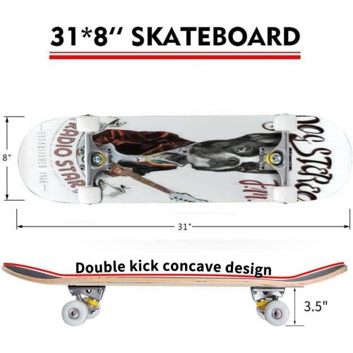  Puiuoo Puppy The Artist Draws The Bird Cool Skateboard for Girls Boys Teens Beginners Standard Skateboard for Adults Youth Kids Maple Complete Skateboard Outdoor 31x8