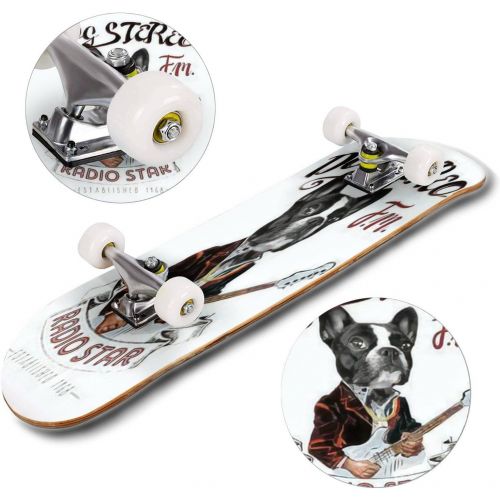  Puiuoo Puppy The Artist Draws The Bird Cool Skateboard for Girls Boys Teens Beginners Standard Skateboard for Adults Youth Kids Maple Complete Skateboard Outdoor 31x8