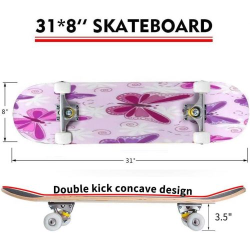  Puiuoo Hand Drawn Doodle Cute Girlie Cool Skateboard for Girls Boys Teens Beginners Standard Skateboard for Adults Youth Kids Maple Complete Skateboard Outdoor 31x8