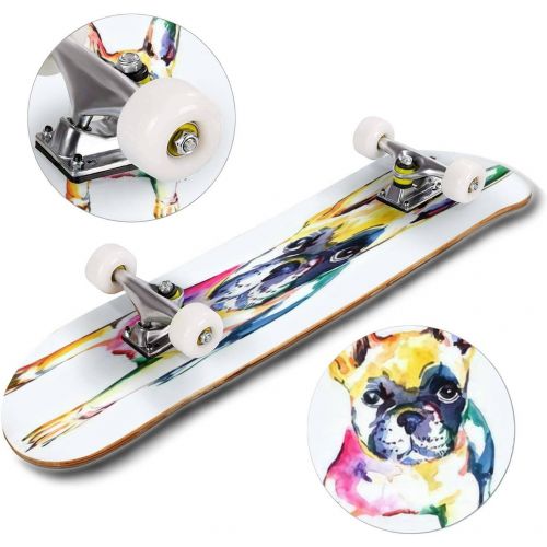  Puiuoo Cute Lion Listening to a Cassette Player Music is Life Slogan Cool Skateboard for Girls Boys Teens Beginners Standard Skateboard for Adults Youth Kids Maple Complete Skateboard Out