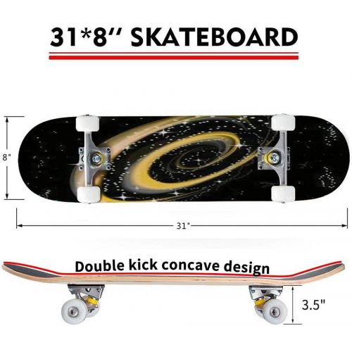  Puiuoo Spiral Galaxy Skateboard for Beginners Standard Skateboard for Adults Youth Kids Maple Double Kick Concave Boards Complete Skateboard 31x8