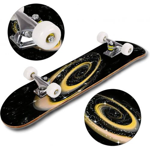  Puiuoo Spiral Galaxy Skateboard for Beginners Standard Skateboard for Adults Youth Kids Maple Double Kick Concave Boards Complete Skateboard 31x8