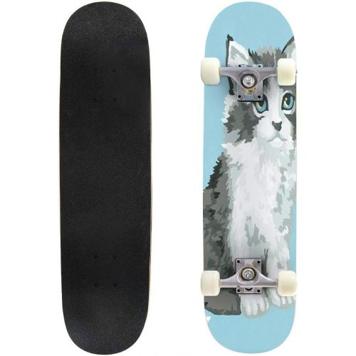  puiuoo Kitten Stock Illustration Skateboard for Beginners Standard Skateboard for Adults Youth Kids Maple Double Kick Concave Boards Complete Skateboard 31x8