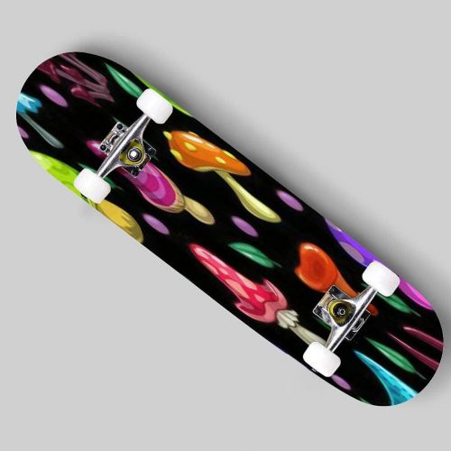  Puiuoo Seamless Cartoon Hills Landscape unending Background with Ground Hills Skateboard for Beginners Standard Skateboard for Adults Youth Kids Maple Double Kick Concave Boards Complete