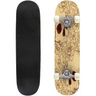 Puiuoo of Skull Roses and Snake Cool Skateboard for Teens Boys Girls Beginners Standard Skateboard for Adults Youth Kids Maple Complete Skateboard Outdoor Gifts
