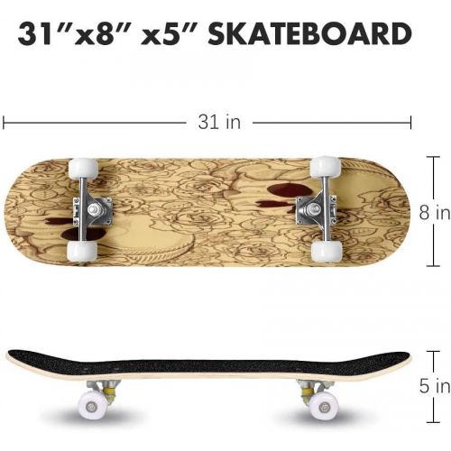  Puiuoo of Skull Roses and Snake Cool Skateboard for Teens Boys Girls Beginners Standard Skateboard for Adults Youth Kids Maple Complete Skateboard Outdoor Gifts