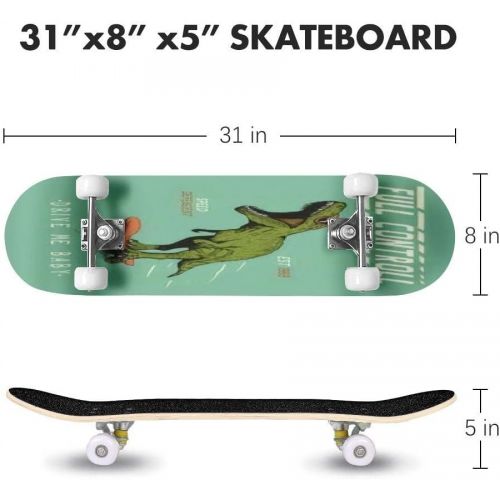  Puiuoo Dinosaur with Typographic Composition T rex Danger Power Predator Dino Cool Skateboard for Teens Boys Girls Beginners Standard Skateboard for Adults Youth Kids Maple Complete Skate