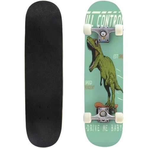  Puiuoo Dinosaur with Typographic Composition T rex Danger Power Predator Dino Cool Skateboard for Teens Boys Girls Beginners Standard Skateboard for Adults Youth Kids Maple Complete Skate