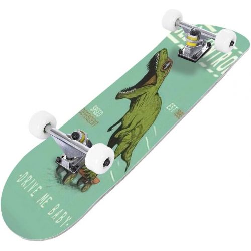  Puiuoo Dinosaur with Typographic Composition T rex Danger Power Predator Dino Cool Skateboard for Teens Boys Girls Beginners Standard Skateboard for Adults Youth Kids Maple Complete Skate