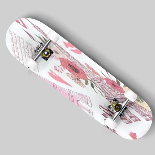  Puiuoo Abstract Grunge Geometric Seamless Pattern with Decorative Feathers Skateboard for Beginners Standard Skateboard for Adults Youth Kids Maple Double Kick Concave Boards Complete Ska