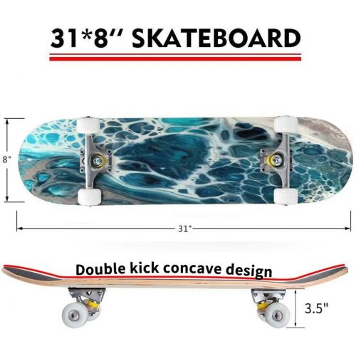  Puiuoo Black and White Abstract from Acrylic Paints and Oil Mix Macro Bubble Cool Skateboard for Girls Boys Teens Beginners Standard Skateboard for Adults Youth Kids Maple Complete Skateb