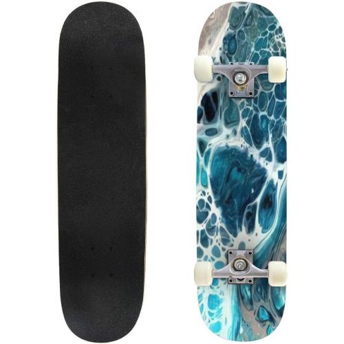  Puiuoo Black and White Abstract from Acrylic Paints and Oil Mix Macro Bubble Cool Skateboard for Girls Boys Teens Beginners Standard Skateboard for Adults Youth Kids Maple Complete Skateb
