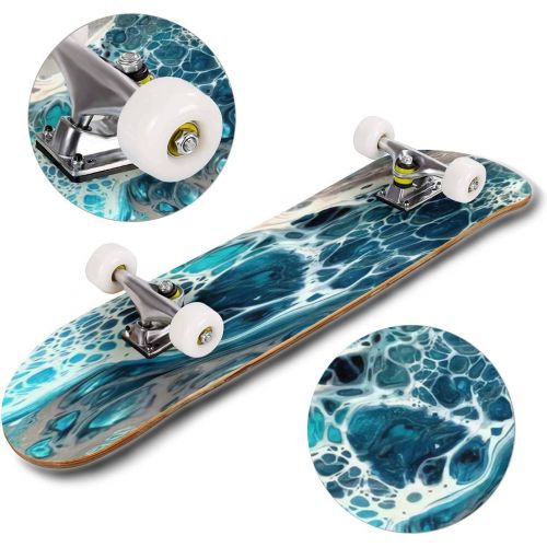  Puiuoo Black and White Abstract from Acrylic Paints and Oil Mix Macro Bubble Cool Skateboard for Girls Boys Teens Beginners Standard Skateboard for Adults Youth Kids Maple Complete Skateb